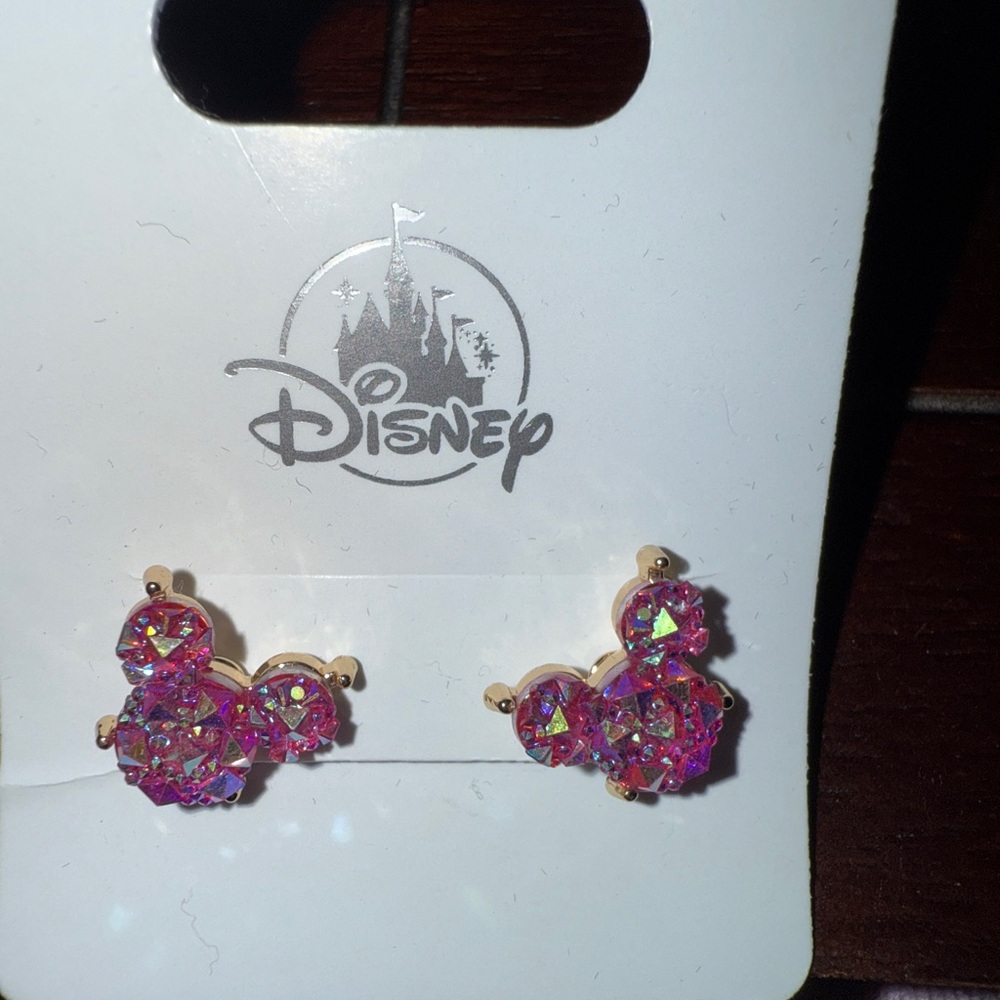 Disney pink rhinestone Mickey Earrings- New